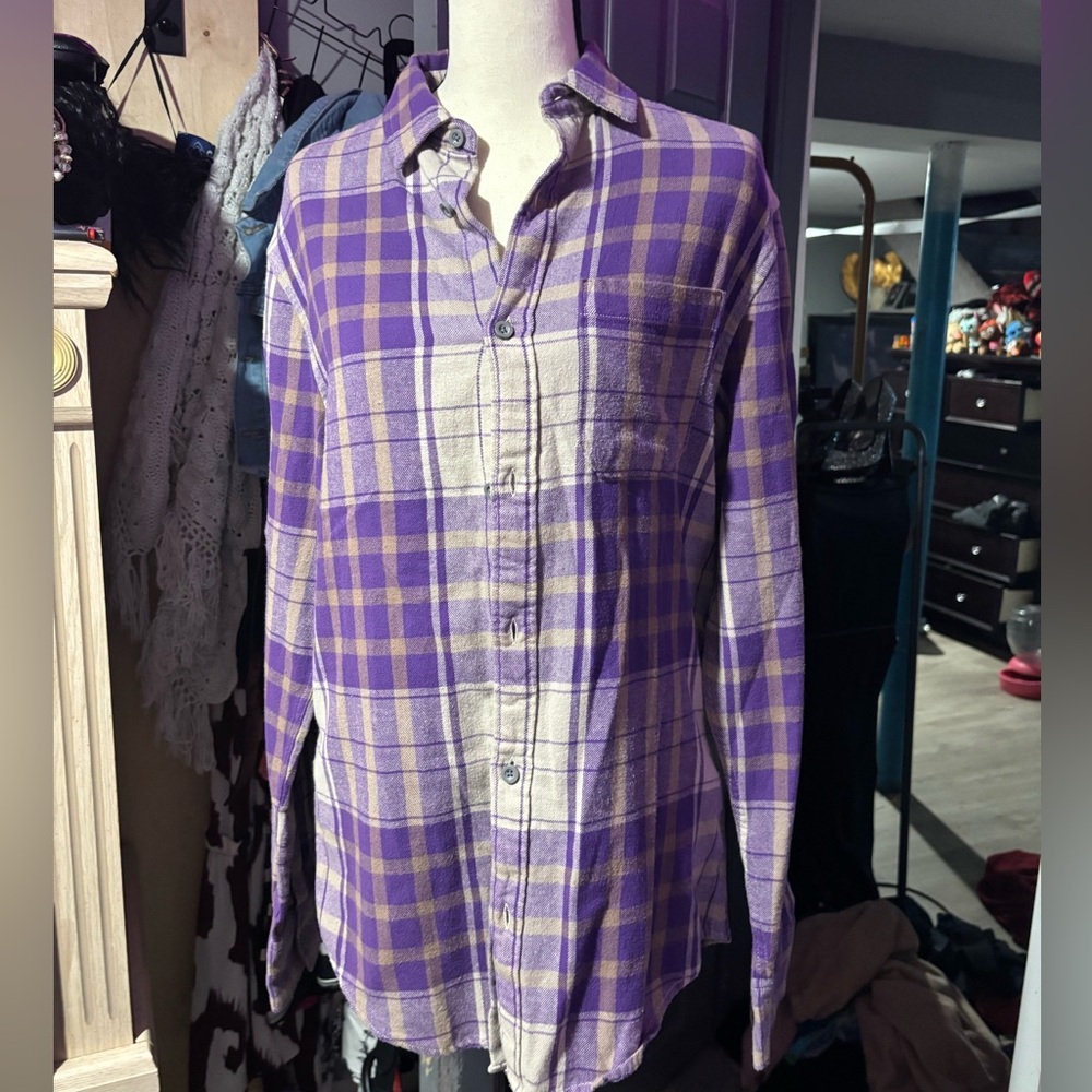 NWOT Abound - Purple and Cream Checkered Shirt
